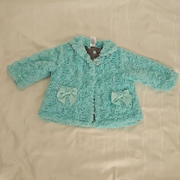 HP Little Me Toddler Girl Faux Fur Spring Jacket 12 Months Light Aqua - Picture 10 of 16